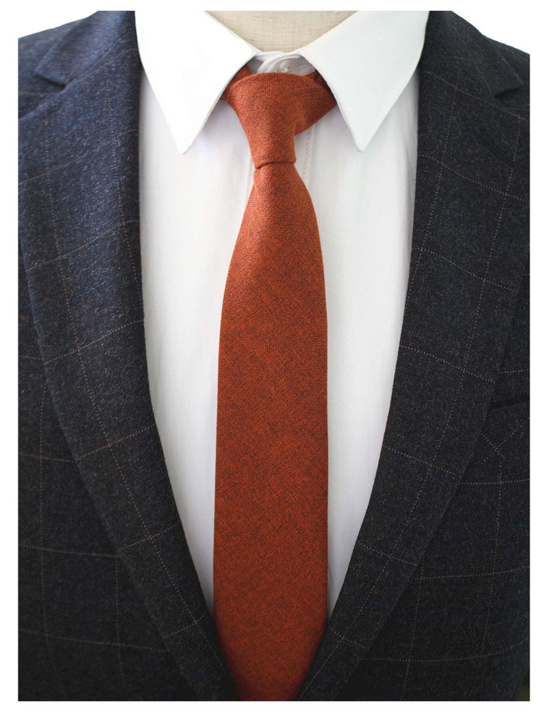 JEMYGINS 2.4" Cotton Necktie Orange Mens Cashmere Wool Skinny Tie (5) - Image 2